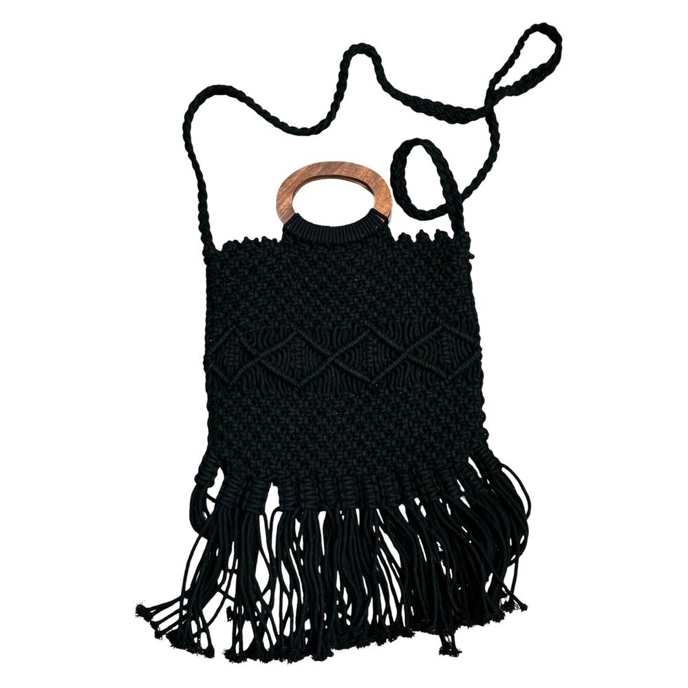 Danielle Nicole Black Macrame Crossbody Bag Fring… - image 7